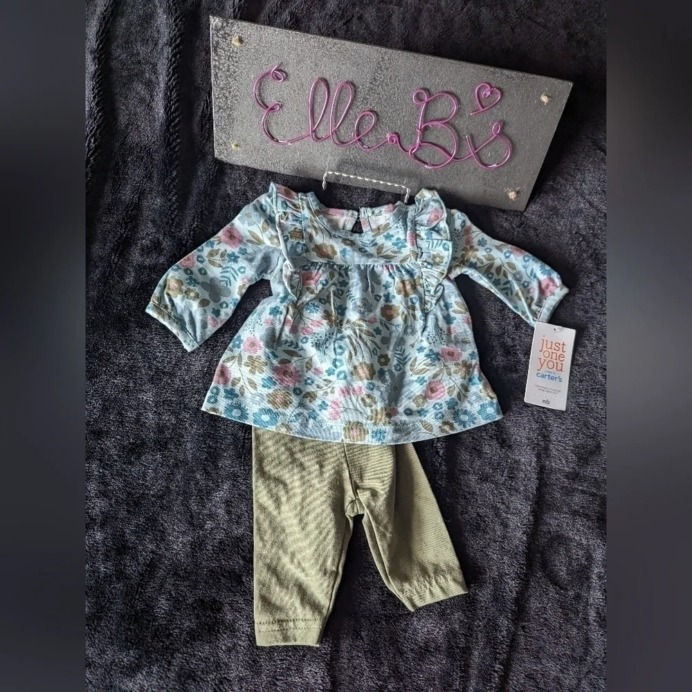 NWT Carters 2 Piece Blue/Green Floral Set NB